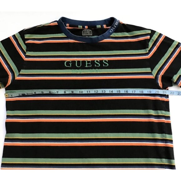 2 Guess Originals T Shirts Mens M White Gray Black Striped Retro Embroidered S/S - Picture 5 of 12